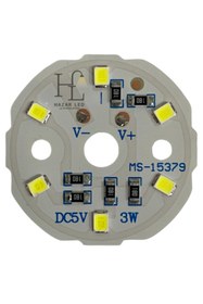 Resim Hazar Led 5 Volt 3 Watt SMD 2835 Ledli Hazır Projektör Ledi Beyaz Yuvarlak PCB Avize Ledi 33MM (3 Adet) 