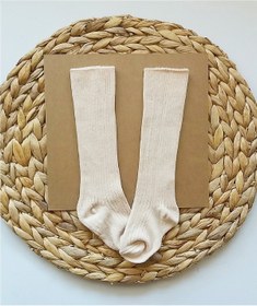 Resim Asa Bebek Çocuk Kız Erkek Bebek Düz Fitilli Bej Diz Altı Çorap Unisex Bebek Çorapları 