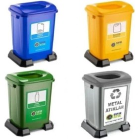Resim 4 Lü Geri Dönüşüm Kutusu Kağıt Atık Plastik Atık Cam ve Sıfır Atık Kutuları 50 Lt 