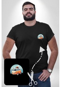 Resim Angemiel Wolkswagen Karavan Kış Gezisi Siyah Büyük Beden Kadın Basic Minimal Baskılı Tişört Siyah 
