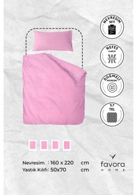 Resim Vega Pamuklu Ranforce Tek Kişilik Nevresim Seti - Pembe 