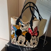 Resim Disney Mickey & Minnie Mouse Büyük Kapasiteli Kanvas Tote Çanta - Mickey, Minnie, Donald Duck & Pluto ile Canlı Karikatür Tasarımı - Günlük Seyahat, Seyahat ve Günlük Kullanım için Dayanıklı Omuz Alışveriş Çantası, Disney Çantası 