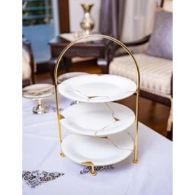 Resim Bakır Concept Gümüş Kaplama Üç Katlı Etejer Sunumluk Gold Renk 