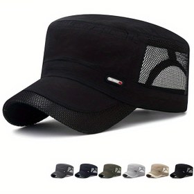 Resim Yüksek Kaliteli Yaz Hızlı Kuruyan Şapka, Bahar ve Sonbahar için Güneş Koruması İçin Erkekler için Düz Taç Şapka, Rüzgar Geçirmez Mesh ile 