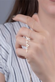 Resim alberaccessories 925 Ayar Gümüş 14 K Altın Kaplama El Yazısı Hatice Isim Kolye 