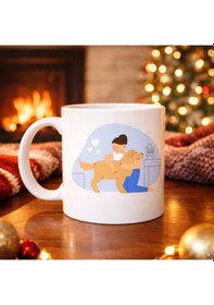 Resim Kadın Ve Köpek Figürlü Sevgi Temalı Porselen Kupa Model 79 Hayvanseverlere Özel Anlamlı Tasarım Kahve Kupası Renkli 