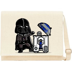 Resim Darth Vader R2D2 Trashcan Krem Kanvas Postacı Çantası - Krem 