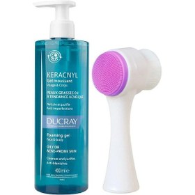 Resim Ducray Keracnyl Yağlı Ciltler için Temizleme Jeli 400 ML + Cilt Temizleme Fırçası 