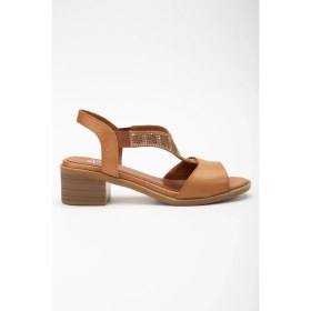Resim Analin Shoes Kadın Hakiki Deri Lastikli Rahat Taşlı Sandalet 2690 Sandalet Taba 