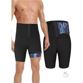Resim Sauna-şort Model Alt Karın Ve Göbek Bölgesi Etkili Agraflı Spor Termal Şort Siyah 