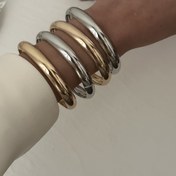 Resim 4 adet Zarif Altın Tonlu Yığınlanabilir Bileklik Seti - Kadınlar için Çok Yönlü Demir Bileklik Koleksiyonu, Günlük Giyim ve Hediye için Mükemmel, Her Gün Aksesuarı|Zarif Bileklik Seti|Dayanıklı Bileklikler 