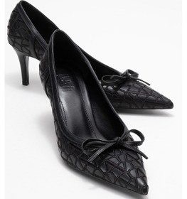 Resim Luvi Shoes Camden Siyah Desenli Fiyonklu Kadın Topuklu Ayakkabı Siyah 