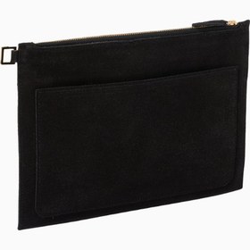 Resim Medium Pouch in Suede Siyah Şık Süet Clutch - Siyah 