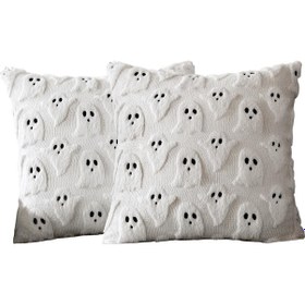 Resim Moveevo 2 Adet Halloween Hayalet Dikişli Yumuşak Yastık Kılıfı 45x45 Cm Beyaz, Koltuk Yatak Odası Dekorasyonu, Festivite Ambiansı Sağlar, Kaliteli Poliester Dokuma 