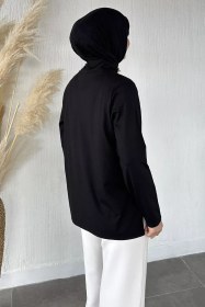 Resim V Yaka Taşlı Tesettür Anne Penye Bluz Siyah TZL-P-00021460 