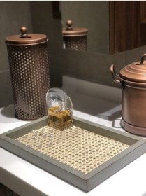 Resim Rattan Hazeran Tepsi Ihlamur Yeşili Eskitme Model Dikdörtgen %100 Doğal Hazeran M026 