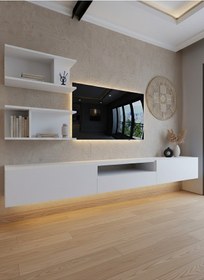 Resim Resital Ledli Duvara Monte Tv Sehpası - Beyaz - W6015-1 Beyaz 