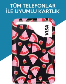 Resim Cekuonline Huawei P10 P20 P30 P40 P50 Lite Pro Uyumlu Watermelon Desenli Deri 3M Kartlık Kılıf 