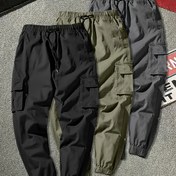 Resim 3 adet Erkek Katı Renk Çok Cepli Kargo Pantolon - Bağcıklı Bel, Rahat Spor Stili, Tüm Mevsim Polyester Kumaş, Hafta Sonu Kıyafeti İçin Normal Beden, Rahat Giyim | Bağcıklı Bel Pantolon | Polyester Kumaş 