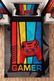Resim BelezaHome Gamer Oyuncu Desenli Tek Kişilik Çocuk Yorganı Uyku Seti 