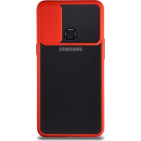 Resim KZY Samsung Galaxy A10S Kapak Lensi Açılır Kapanır Kamera Korumalı Silikon Kılıf Kırmızı 