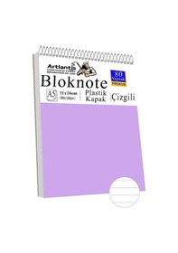 Resim Telli Masaüstü Not Defteri Çizgili A5 Orta Boy 1 Adet Masa Üstü Plastik Kapaklı Spiralli Bloknot Blocknote 80 Yaprak Lila 