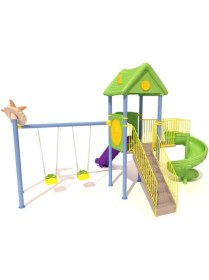 Resim Çocuk Oyun Parkı ENJ01900 - Iki Kaydıraklı Ev Temalı Model 