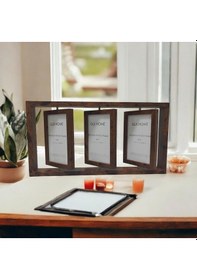 Resim 3 Lü Resim Çerçevesi 3 İla 6 Fotoğraf 360 Derece Döner Fotoğraf Çerçevesi 40 21 Cm Kahverengi 