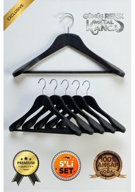 Resim Faravis Atelier Ahşap Kalın Omuzlu Takım Elbise Ceket Askısı 5'li Kaymaz Pantolon Çubuğu 