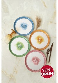 Resim Keramika Flowers Mottolu Nordic Pasta Tabağı 22 Cm 4 Adet 22804-05 Çok Renkli 