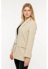 Resim Taş Rengi Kadın Düğmeli Blazer Ceket 001 