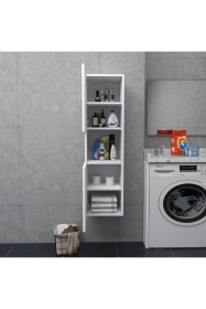 Resim Irmak Mobilya 2 Kapaklı Bölmeli Banyo Asma Boy Dolabı Çok Amaçlı Duvara Monteli Dolap Beyaz 