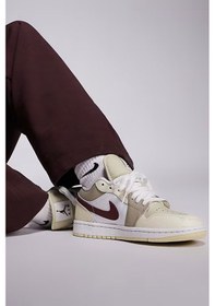 Resim Nike Air Jordan 1 Low Leather Sneaker Hakiki Deri Unisex Günlük Spor Ayakkabı Krem Beyaz Krem 