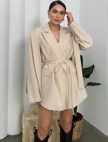Resim msm fashion Kadın Oversize Blazer Ceket Kuşaklı Omuz Detaylı 