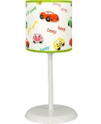 Resim ŞENAY AYDINLATMA Çocuk Odası Silindir Kumaş Abajur-yeşil Arabalar 