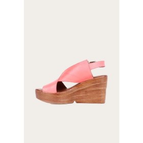 Resim Bueno Shoes Turuncu Deri Kadın Dolgu Topuklu Sandalet 