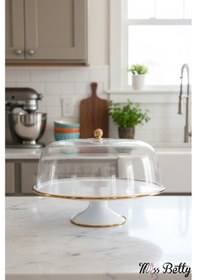 Resim Miss Betty Vintage Style Emaye 30 Cm Ayaklı Kek Fanusu 