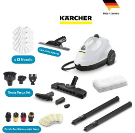 Resim Karcher Kst 2 Plus Set 1500W 3.2 Bar Yüksek Basınçlı Buharlı Temizlik Makinesi + Mikrofiber Bez Seti - Beyaz Ev ve Ofis Tipi Hijyenik Zemin Temizleyici - Kimyasalsız %99.99 Bakteri Öldürücü Etkili 