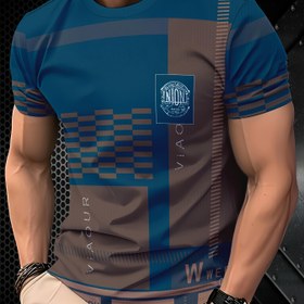 Resim Erkekler için Deniz ve Kahverengi Ekose Kısa Kollu T-Shirt - "Birlik" Logosu, Rahat Yuvarlak Yaka, Tüm Mevsimler İçin Rahat, Düzenli Kesim, Rahat Kıyafet | Ekose Desenli Üst | Parlak Bitiş, BÜYÜK BEDEN 