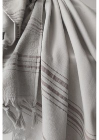 Resim Çizgili Havlu Peştemal 90x170cm - Yumuşak Plaj Havlusu- %100 Pamuk Acıkgrı Açık Gri 