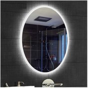 Resim GLOBAL LED MIRROR 80x100 cm Kumlamalı Elips Ledli Ayna Banyo Aynası Dekoratif Ayna Boy Ayna Salon Duvar Ayna 
