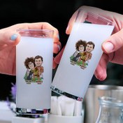 Resim İlkel Aşıklar Karikatürlü İkili Rakı Bardağı Seti 