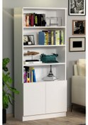 Resim 2 Kapaklı Dolaplı 4 Raflı Kitaplık Beyaz Siyah 