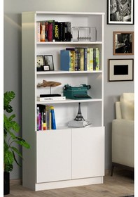 Resim 2 Kapaklı Dolaplı 4 Raflı Kitaplık Beyaz Siyah 