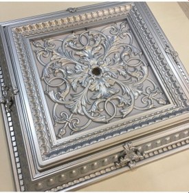Resim Decogold Saray Tavan Göbek Panel 72cm 72cm Gümüş İçerisine Led Döşenebilir Panel 