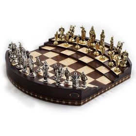 Resim Helena Wood Art Arena 3D Ceviz Büyük Boy Metal Figürlü Satranç Seti 