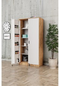 Resim Evdemo Eva 2 Kapaklı Erzak Kiler Dolabı Atlantik Çam Beyaz 