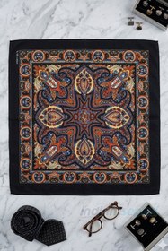 Resim Etnik Desenli Pamuklu Bandana | 52x52 cm Geleneksel Desenli Sokak Stili Unisex Bandana - Yeşil 