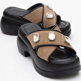 Resim Luvi Shoes Gıev Siyah Hasır Taşlı Dolgu Tabanlı Kadın Terlik Siyah 