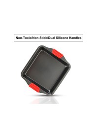 Resim Qerhome Silikon Saplı Kare Fırın Tepsisi Metal Yanmaz Yapışmaz 30 Cm Siyah 